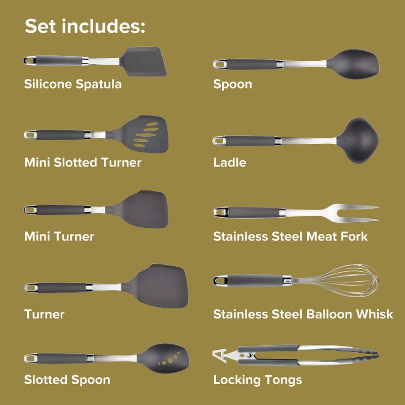 Anolon 10-Piece Nylon Mixed Tool Set, Graphite - Image 3
